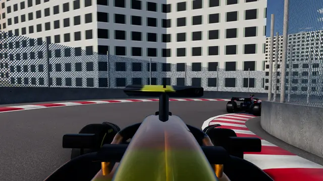 Onboard camera above the car through a Monaco corner