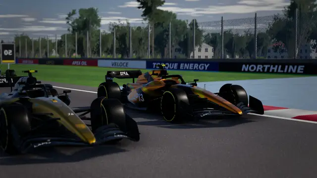 Two cars wheel to wheel